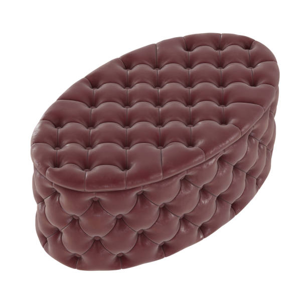 istock Quilted leather burgundy oval pouf on an isolated background. 3d rendering 1194034376