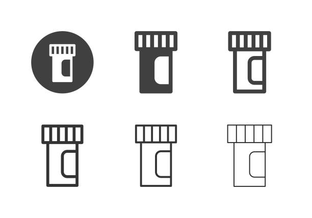 иконки бутылки микстуры - multi серия - medicine cabinet prescription pill bottle medicine stock illustrations