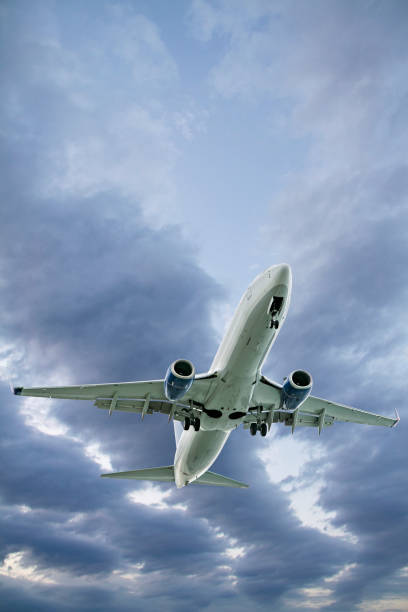 istock Jet airplane landing or taking off at dusk. 1194037136