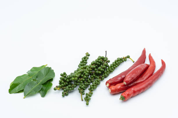 Mixed vegetables for spicy stir fry on a white background