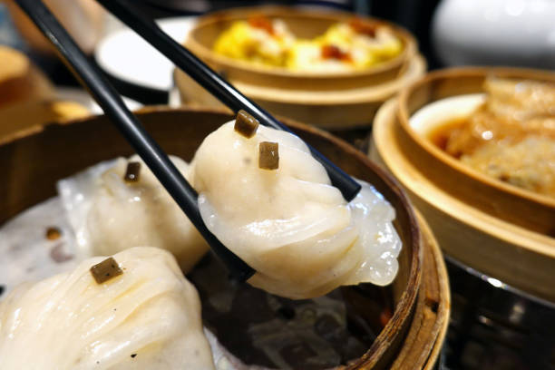 istock Chinese dim sum, Black truffle har gao (shrimp dumplings) 1194042439