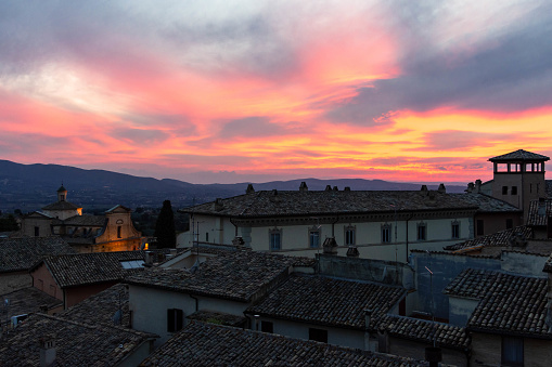 The beautiful pink sky above Montefalco