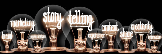 light bulbs with story telling concept - storytelling imagens e fotografias de stock