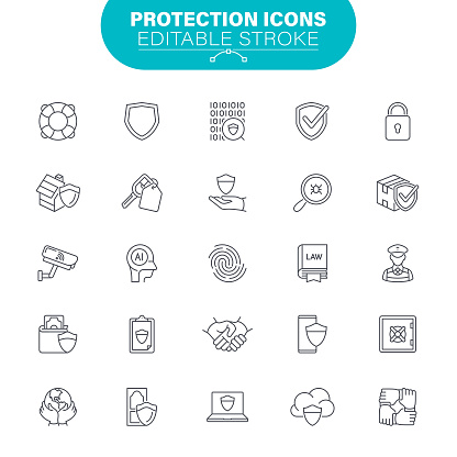 Data, Security, Safety, USA, Technology, Editable Icon Set