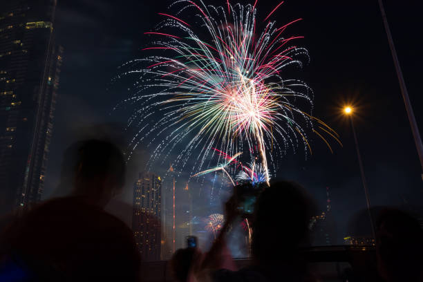 istock Cheering crowd watching fireworks at night; New year concept. 1194051336