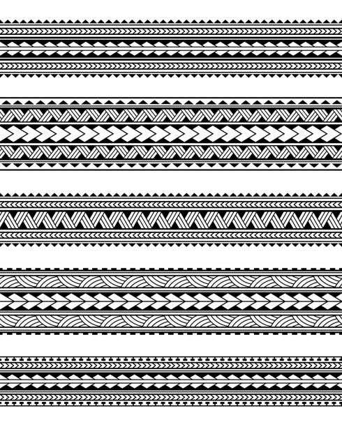 ilustrações de stock, clip art, desenhos animados e ícones de set of maori polynesian tattoo border tribal sleeve pattern vector. samoan bracelet tattoo design fore arm or foot. - ethnic