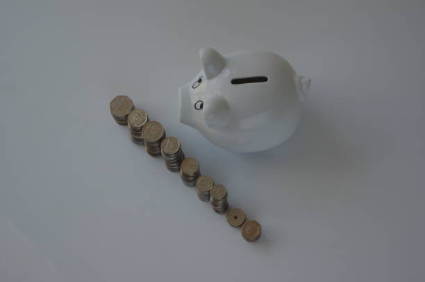 istock Piggy bank with stack of coin on white 1194057490