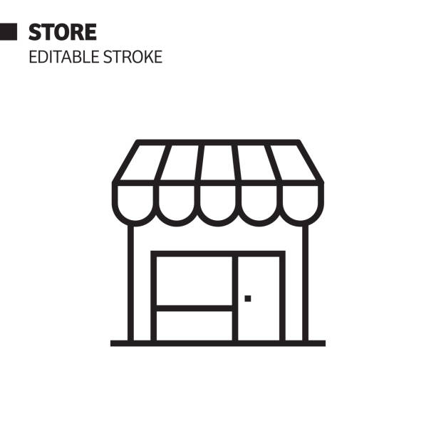 ikona linii sklepu, ilustracja symbolu wektorowego konturu. pixel perfect, edytowalny obrys. - shopping stock illustrations