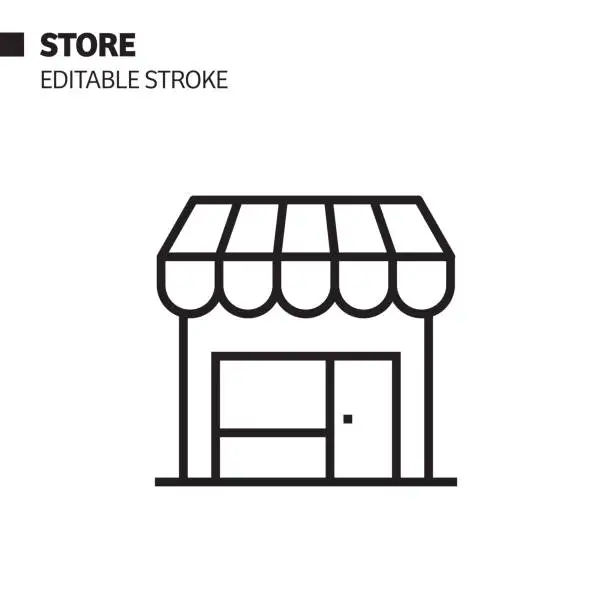 Vector illustration of Store Line Icon, Outline Vector Symbol Illustration. Pixel Perfect, Editable Stroke.