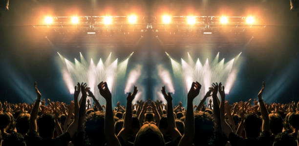 istock Concert stage, people are visible waving and clapping, silhouettes are visible 1194060639