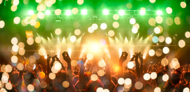 istock Concert stage, people are visible waving and clapping, silhouettes are visible 1194060884