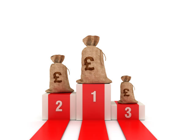 istock Podium with Pound Money Bags - 3D Rendering 1194061004
