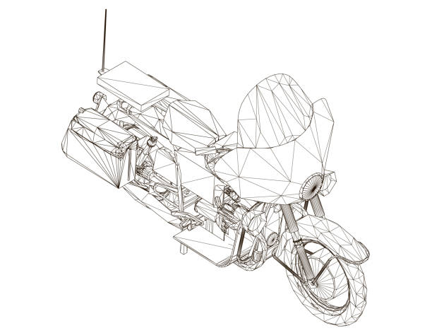 istock Motorcycle wireframe made of black lines Isolated on a white background. View isometric. Vector illustration 1194061050