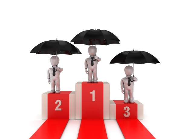 istock Podium Business Characters with Umbrella - 3D Rendering 1194061056