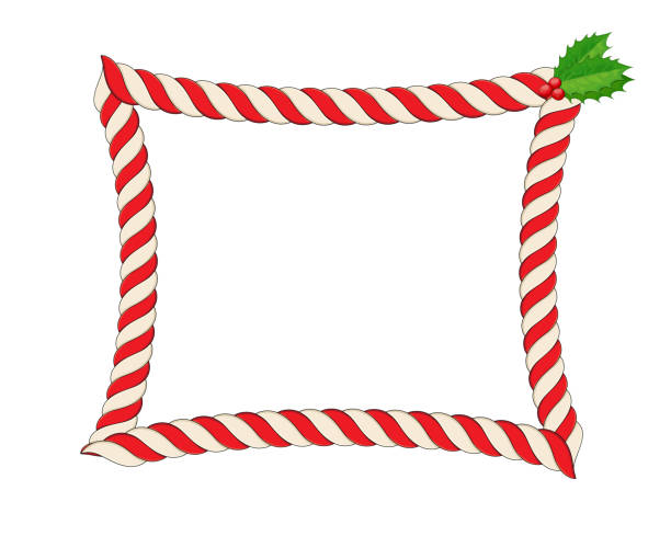 istock Blank Christmas border, candy cane frame with branch of holly berry Isolated on white background. Holiday design,  Vector illustration. 1194062603