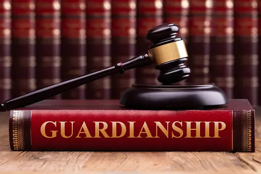 guardianship is, gavel and striking block over guardianship law book