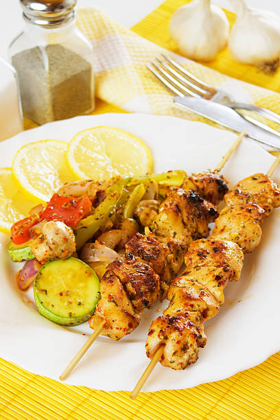 istock Grilled chicken meat on skewer 119407546