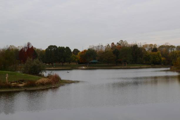 istock Peaceful Cloudy Overcast Fall Day at the Lake 1194080704