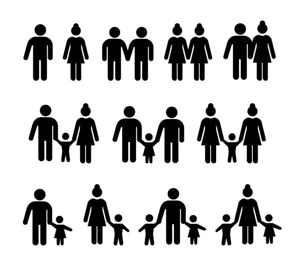 Stick people in different poses isolated on white background. Stick people in different poses isolated on white background. Set of different types of families. Human figures icons. Vector stock vector love care old stock illustrations