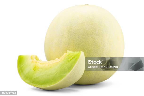 Fresh Honey Dew Or Melon Slice Fruit Isolated On White Background With Clipping Path Stock Photo - Download Image Now