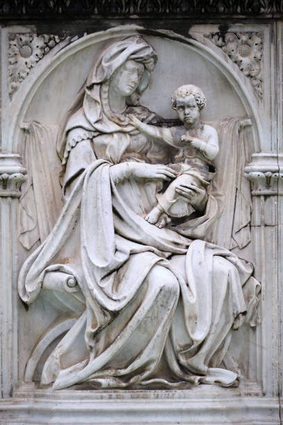Religious figures in bas relief from Siena main square fountain