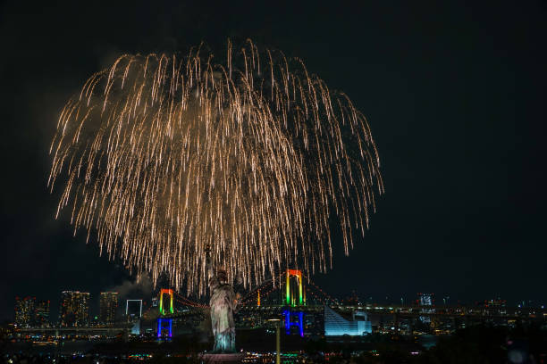 istock Tokyo night view and fireworks (Odaiba Rainbow fireworks 2019) 1194086169