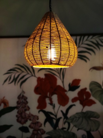 A beautiful hanging lamp in the dark