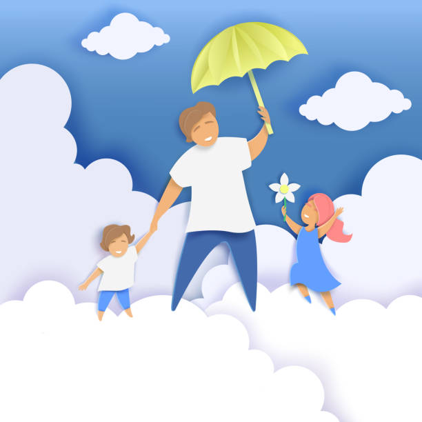 illustrazioni stock, clip art, cartoni animati e icone di tendenza di modello di biglietto di auguri happy fathers day, illustrazione di taglio della carta vettoriale - handmade umbrella