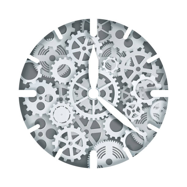 時計機構、ペーパーアートスタイルのベクトルイラスト - clockworks machine part gear clock点のイラスト素材／クリップアート素材／マンガ素材／アイコン素材
