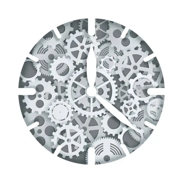 Vector illustration of Clock mechanism, vector illustration in paper art style