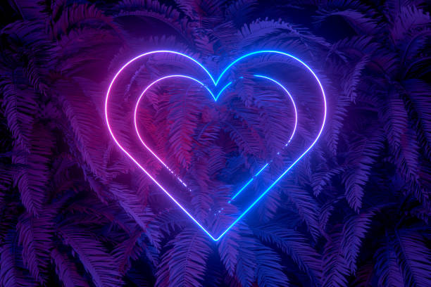 istock 3d abstract background with ultraviolet neon lights, empty frame, glowing tunnel door with palm tree 1194086310