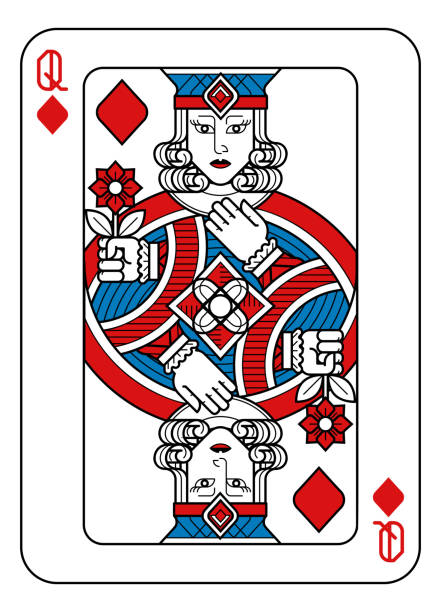 spielkarte königin der diamanten rot blau und schwarz - queen of diamonds stock-grafiken, -clipart, -cartoons und -symbole