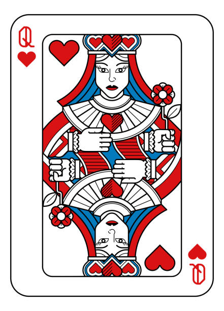 ilustrações de stock, clip art, desenhos animados e ícones de playing card queen of hearts red blue and black - queen