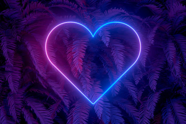 istock 3d abstract background with ultraviolet neon lights, empty frame, glowing tunnel door with palm tree 1194087501