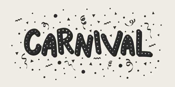 karneval-grußkarte mit bunten konfetti und konfetti. vektor - schulfest stock-grafiken, -clipart, -cartoons und -symbole