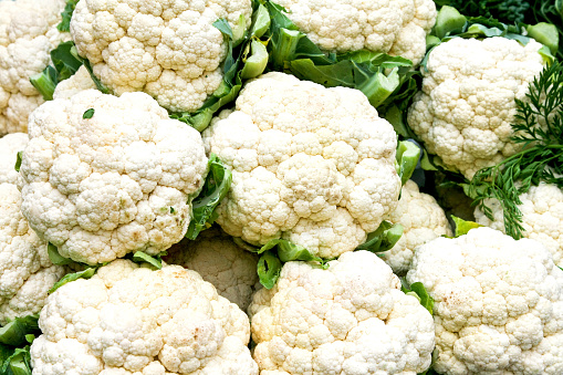 Big white organic natural and clean cauliflowers