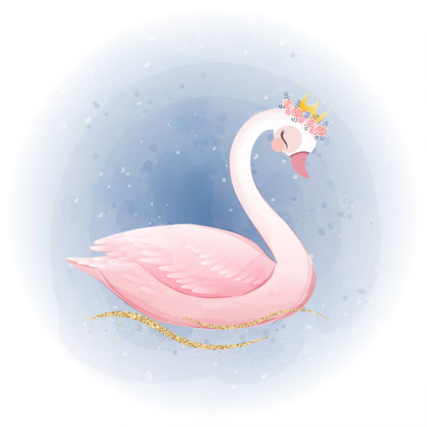 illustrations, cliparts, dessins animés et icônes de mignonne petite princesse swan avec couronne de paillettes d'or. - swan princess cartoon crown