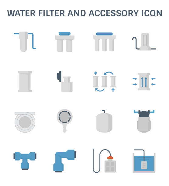 water filter icon Water filter and purification vector icon set design water filter stock illustrations