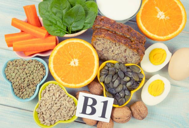 istock Ingredients containing vitamins B1 (thiamine). Healthy eating concept. 1194089915
