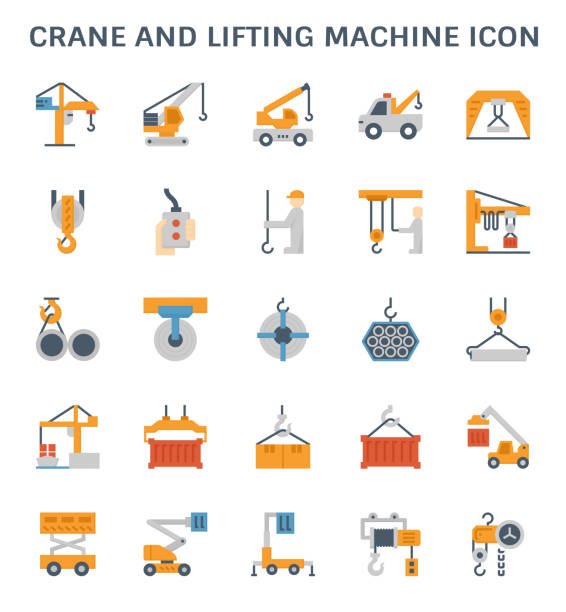 ikona podnoszenia dźwigu - crane mobile crane derrick crane construction vehicle stock illustrations