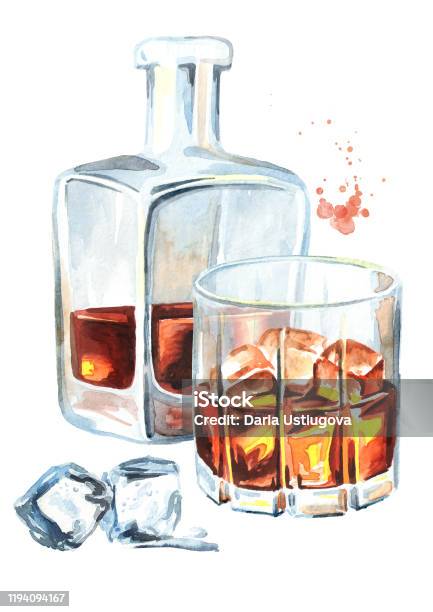 Whiskey With Ice Cubes Stock Photo - Download Image Now - Whiskey, Drinking  Glass, White Background - iStock