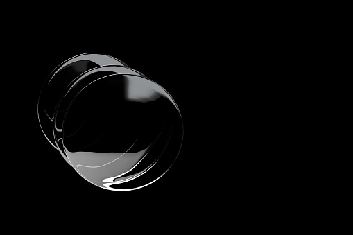 3D rendering of 3 convex lenses with black background
