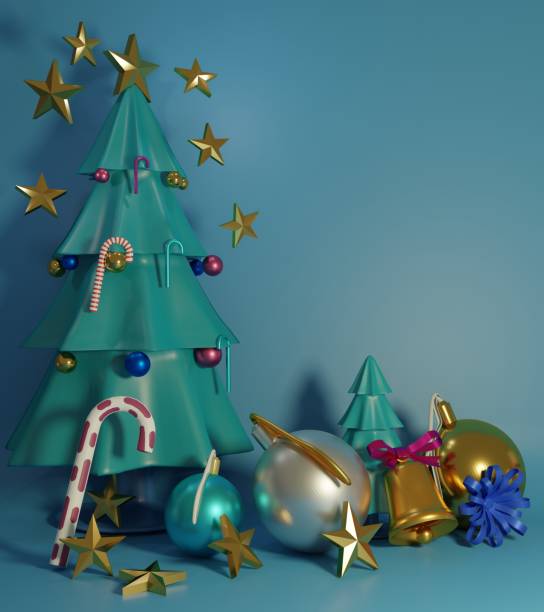 istock Christmas tree and accessory for decoration on blue background. 1194095510