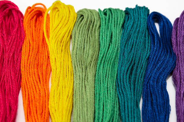 istock Colored threads for embroidery, seven colors of the rainbow 1194097803