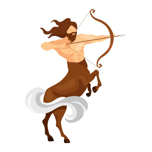 istock Centaurus flat vector illustration. Half-man, half-horse archer. Greek mythology. Fantastical warrior. Mythological creature attack. Sagittarius isolated cartoon character on white background 1194099314