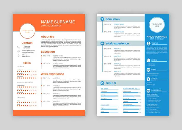 Vector illustration of Resume template. Professional personal description profile, curriculum letterhead cover, business layout job application creative vector set