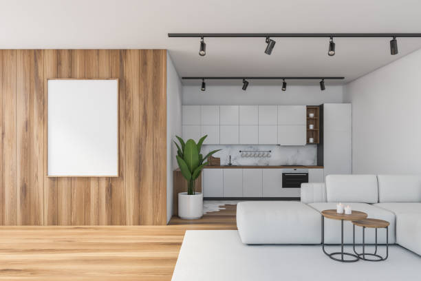 istock White and wooden kitchen with sofa and poster 1194102016