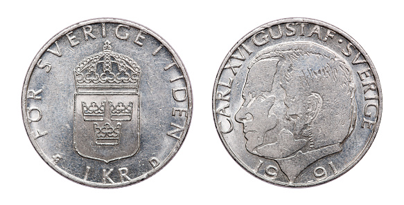 Coin 1 crown. Carl XVI Gustav. Sweden. 1991