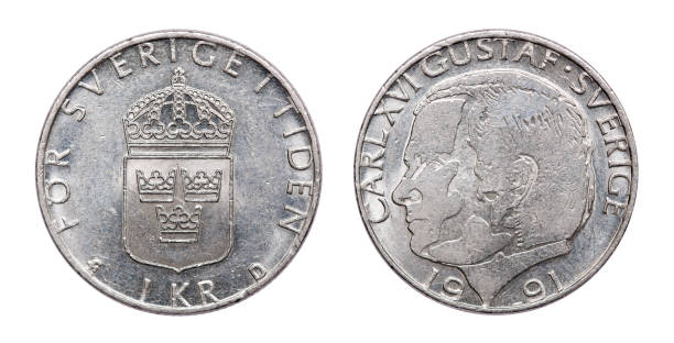 Coin 1 crown. Carl XVI Gustav. Sweden. 1991 Coin 1 crown. Carl XVI Gustav. Sweden. 1991 1991 stock pictures, royalty-free photos & images