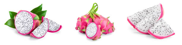 istock Ripe Dragon fruit, Pitaya or Pitahaya isolated on white background, fruit healthy concept. Set or collection 1194103832